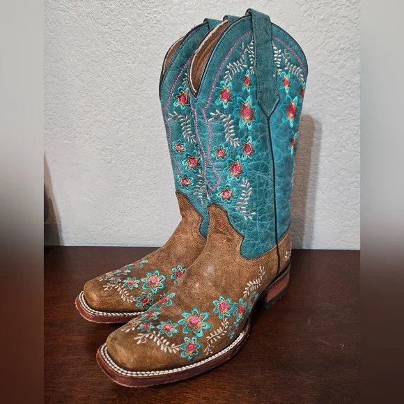 Circle G Women’s Leather Western Boots – Blue & Brown, Size 7.5 - Picture 1 of 6